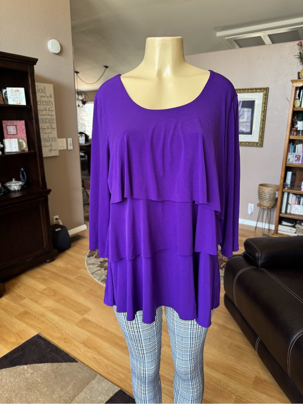 Susan Graver purple layered scoop neck blouse-size L